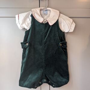 Bella Bliss velvet John John and matching Peter Pan collar onesie